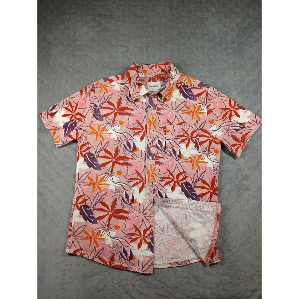 Goodfellow & Co Mens Small Pink Tropical Floral Short Sleeve Button Down Shirt